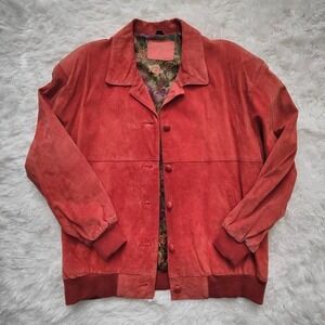 Vintage Hunts Club Pink Suede Leather Bomber Jacket‎ Womens Large Cottagecore